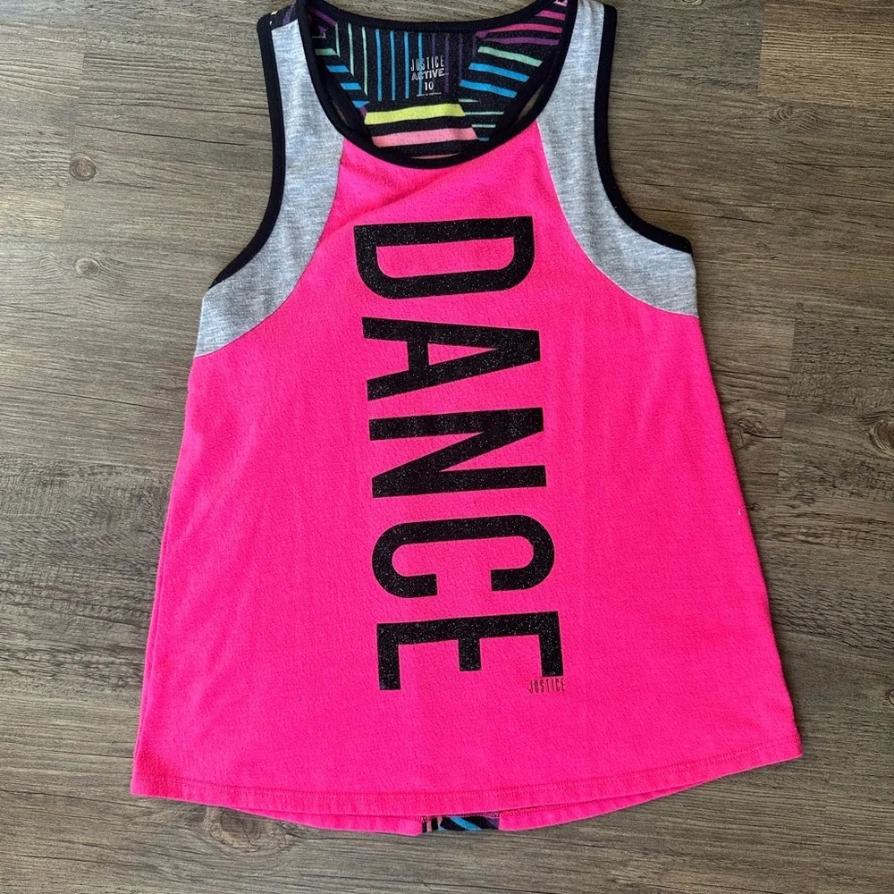 Justice Active Pink and Gray Striped Tank